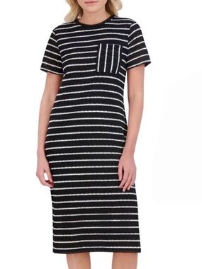 Marc New York Andrew Marc Striped Short-Sleeve Midi Dress - Black & White Large